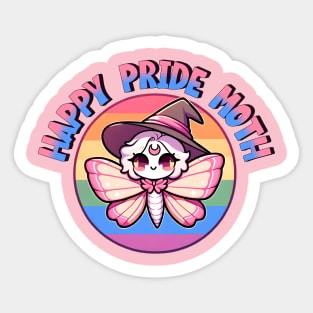 Happy Pride Moth Pun LGBTQ Cute Kawaii Witch Animal Sticker